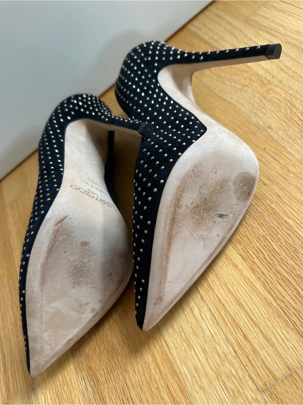 Jimmy Choo Black Suede Gold Studded Stiletto Pumps, 39/8.5 - Picture 3 of 7